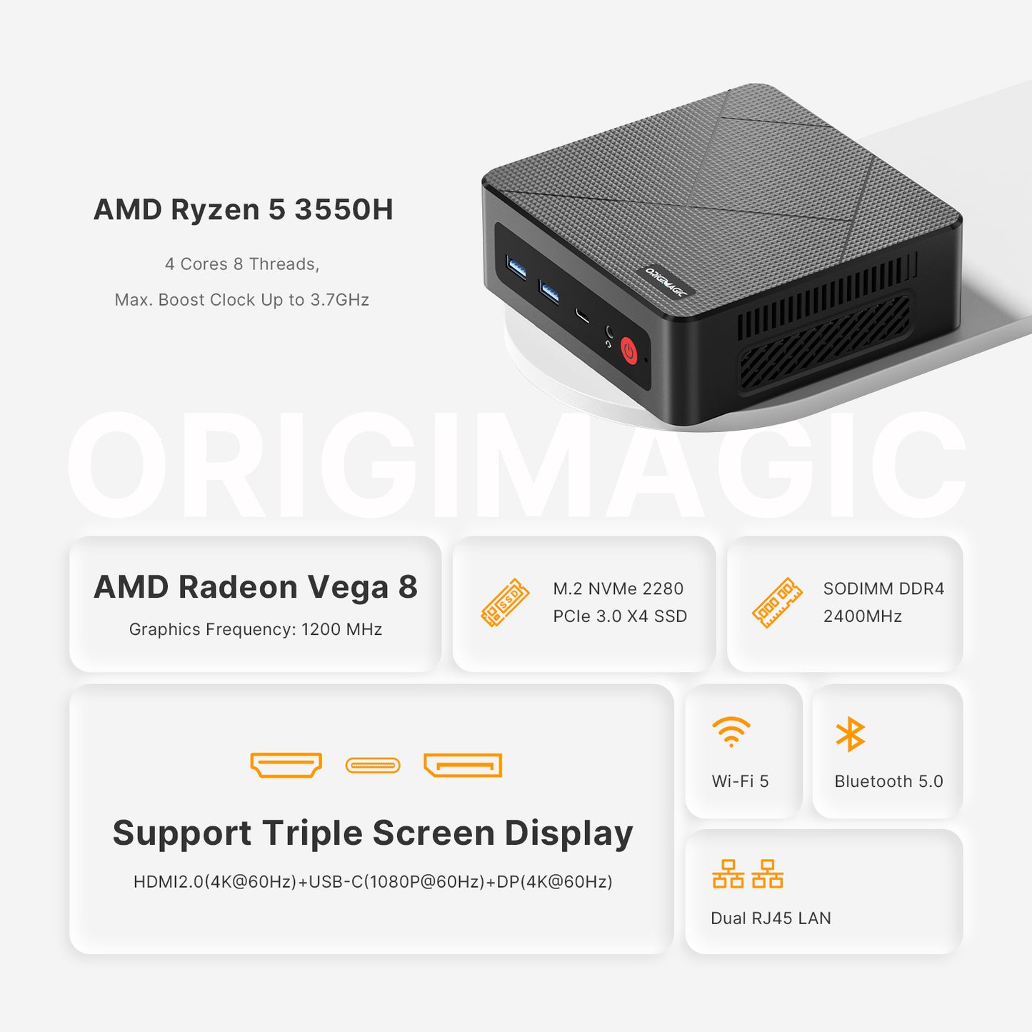 ORIGIMAGIC Mini PC C4 - Ryzen 5 3550H 8G DDR4 + 256G SSD