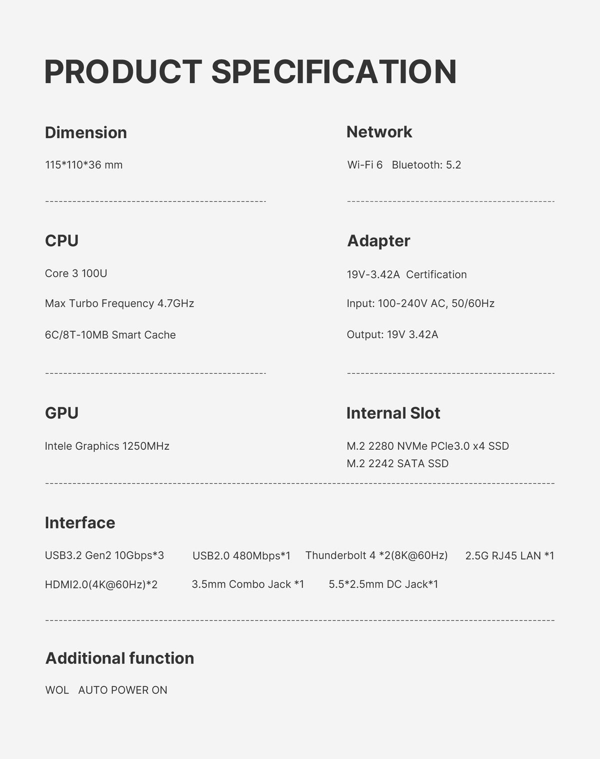 C7 Mini PC, Intel Core 3 100U, 16GB DDR4 RAM 512GB NVMe SSD | Hybrid Architecture, 6C/ 8T up,Dual Thunderbolt 4, Dual HDMI 4K, Wi-Fi 6, 2.5Gb Ethernet, Windows 11 Pro Desktop Computer