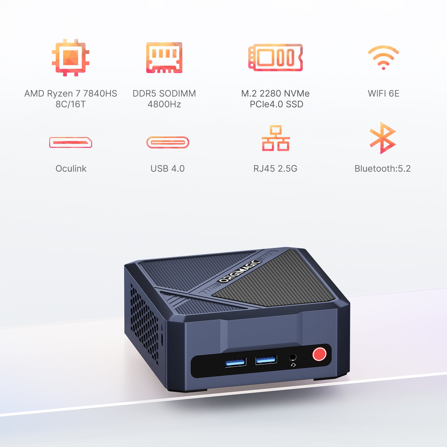 ORIGIMAGIC A1 ProミニPC AMD Ryzen 9 7940HS (Radeon 780M)搭載 32GB DDR5 RAM + 1TB NVMe SSD Windows 11 Pro プリインストール 静音・小型設計 USB4/HDMI/DP/Oculink対応で3画面出力可能 (最大8K) ホームオフィス・ビジネス・ゲーミングに最適