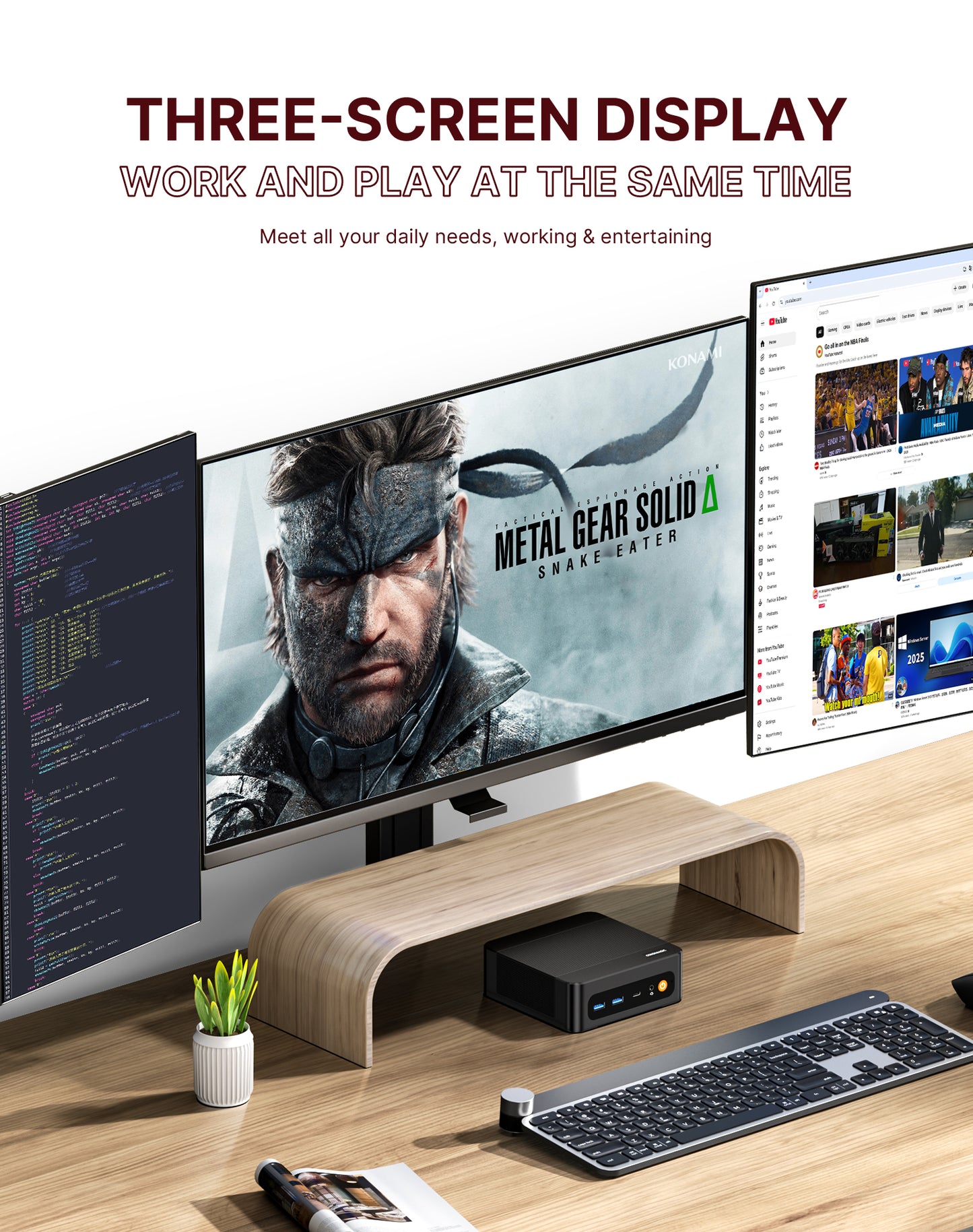 N4 Gaming Mini PC AMD Ryzen 9 6900HX(8C/16T,Up to 4.9Ghz) Windows 11 Pro 32GB DDR5 1TB M.2 NVME SSD Mini Desktop Computer/Dual Gigabit LAN/WiFi 6E/BT5.3/4K Triple Display(HDMI 2.0/DP/USB-C)